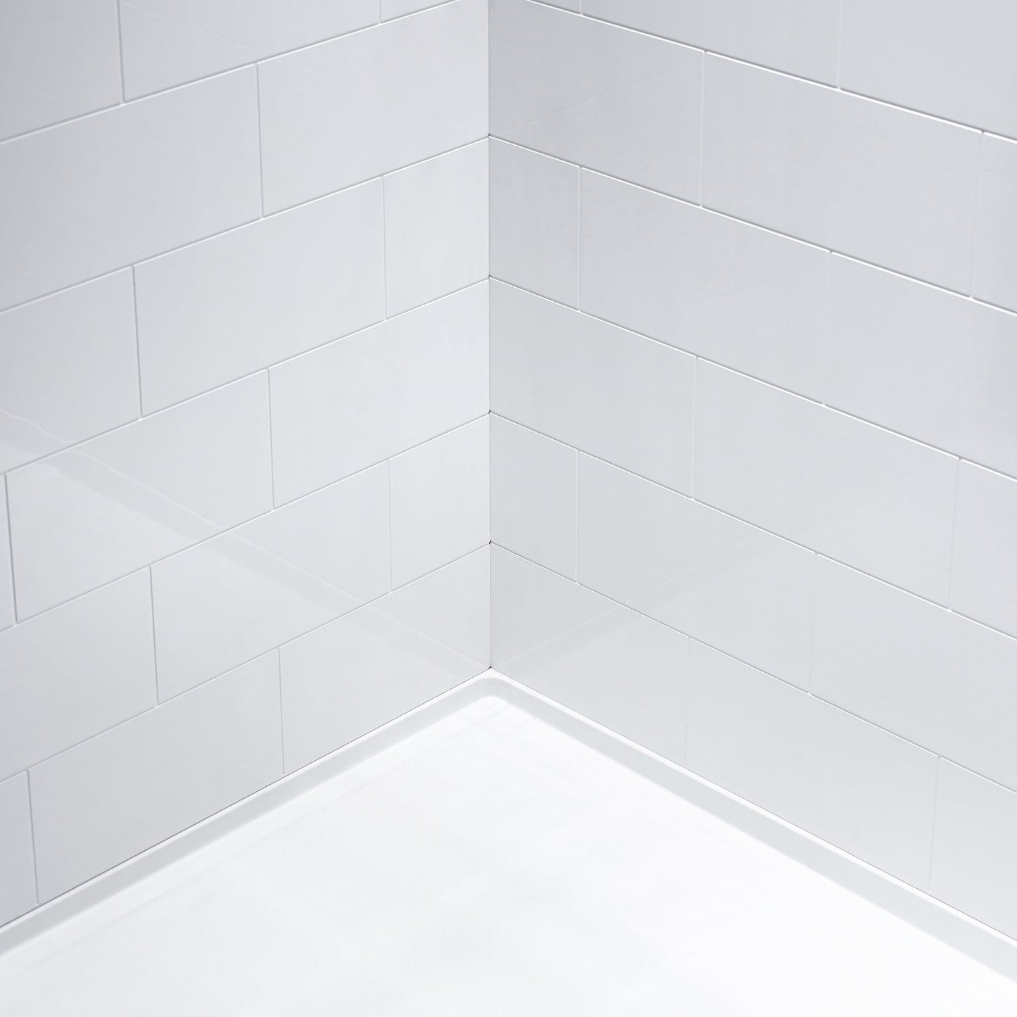 Woodbridge Solid Surface 60" W X 36'' D X 79" H Shower Wall Panel Surround, Two Install Option, Cuttable, Staggered Brick Pattern
