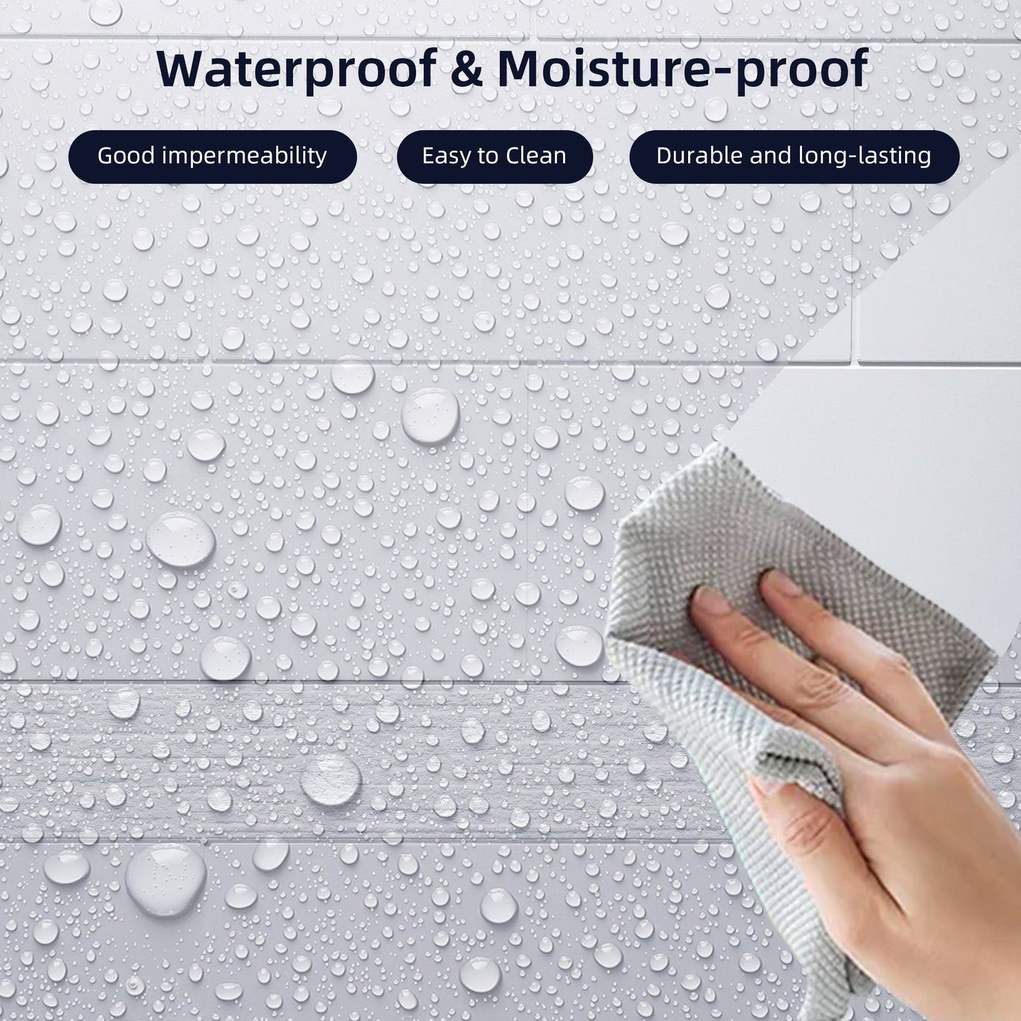 Woodbridge Solid Surface 60" W X 36'' D X 79" H Shower Wall Panel Surround, Two Install Option, Cuttable, Staggered Brick Pattern