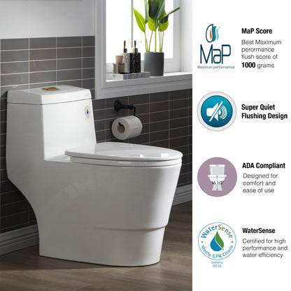 WOODBRIDGE One Piece Toilet with Soft Closing Seat, Chair Height, 1.28 GPF Dual, Water Sensed, 1000 Gram MaP Flushing Score Toilet