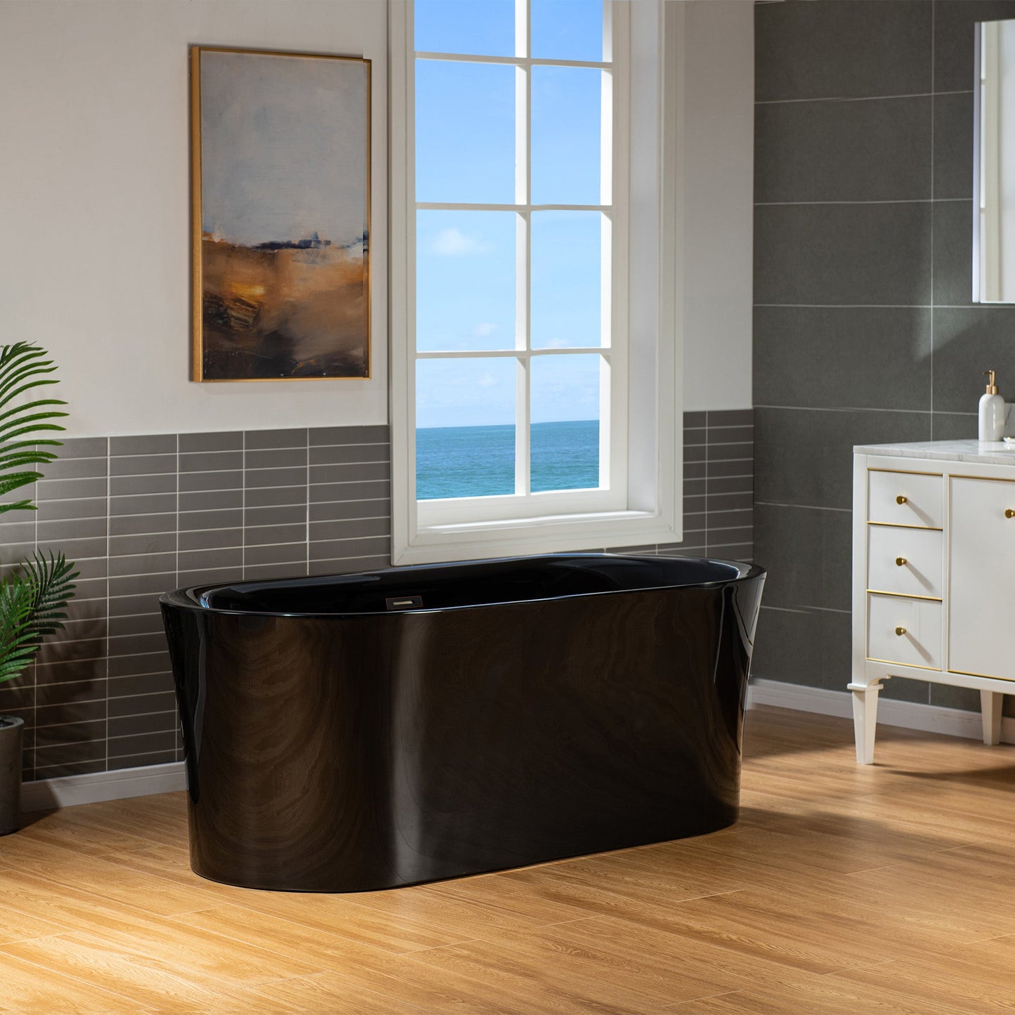 WOODBRIDGE 59" L x 29-1/2" W Freestanding Contemporary Acrylic Soaking Bathtub
