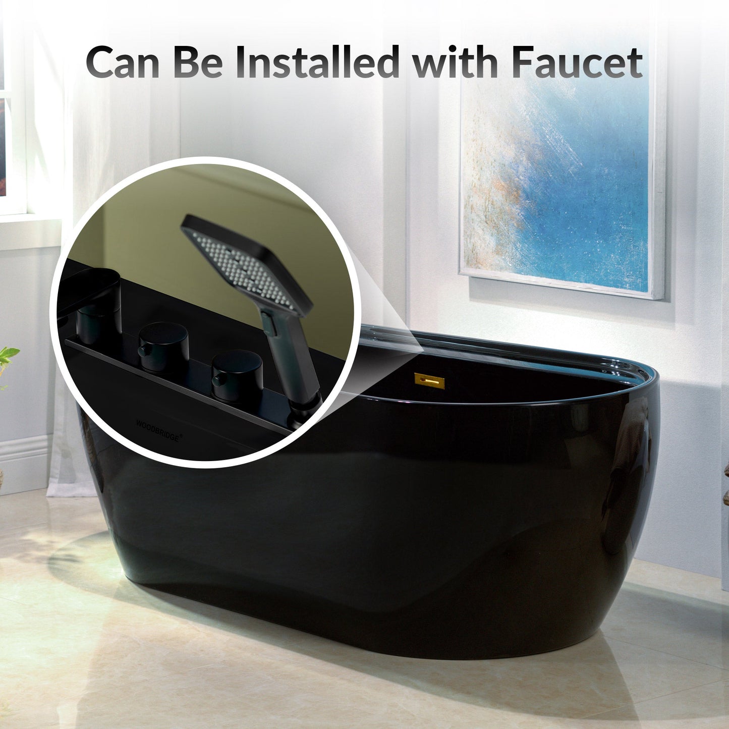 WOODBRIDGE 67" L x 31-1/2" W Freestanding Contemporary Acrylic Soaking Bathtub