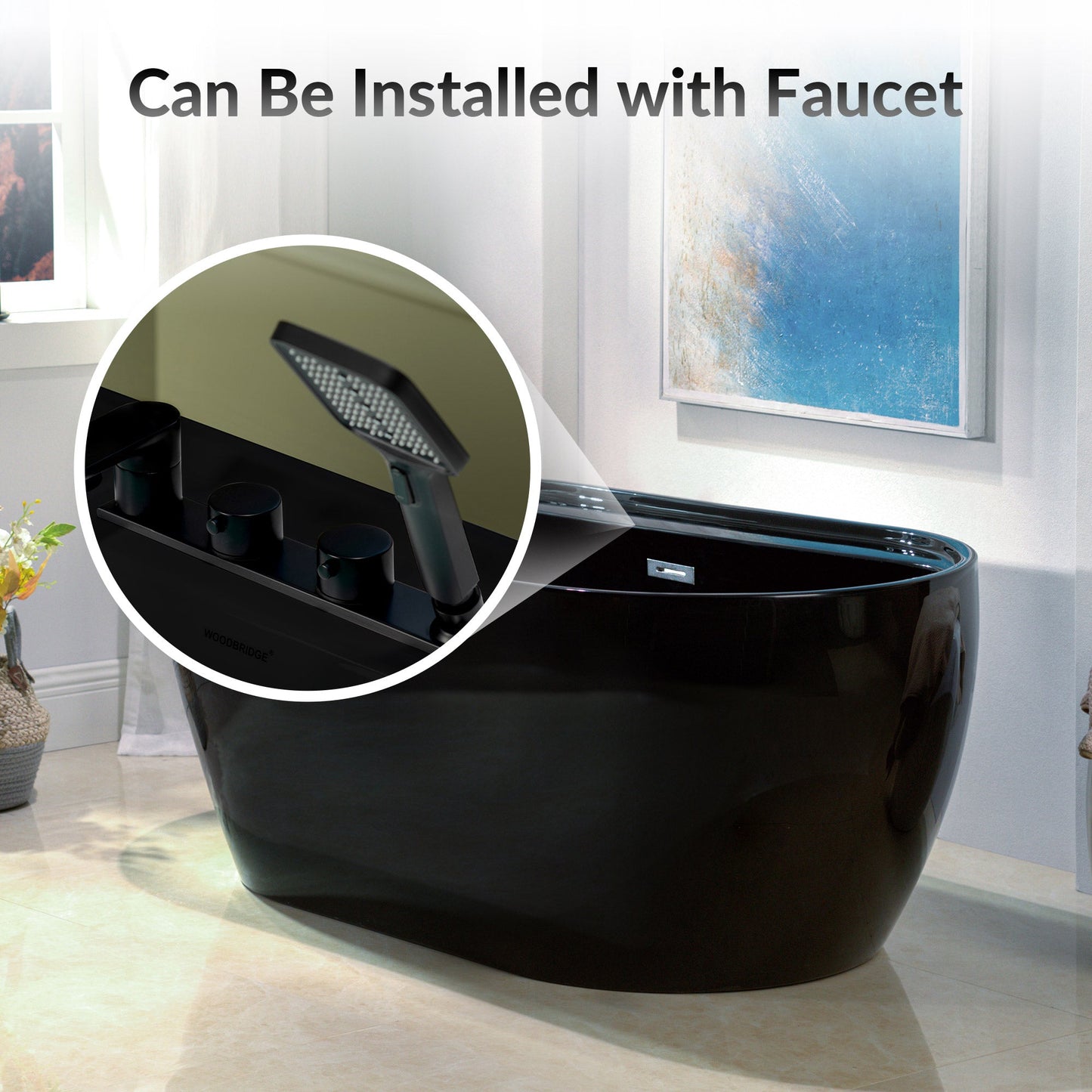 WOODBRIDGE 59" L x 31-1/2" W Freestanding Contemporary Acrylic Soaking Bathtub