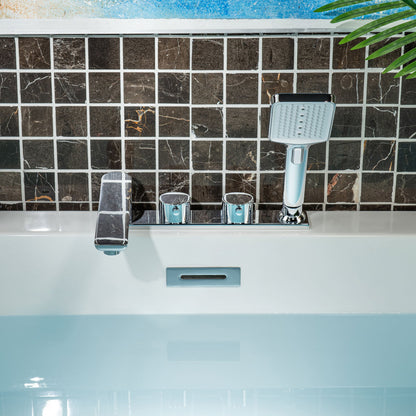 WOODBRIDGE Widespread Deck Mount Roman Tub Faucet with Hand Shower, Two-Handle 4-Holes Bathtub Shower Faucet Set
