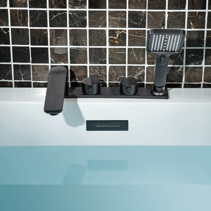 WOODBRIDGE Widespread Deck Mount Roman Tub Faucet with Hand Shower, Two-Handle 4-Holes Bathtub Shower Faucet Set