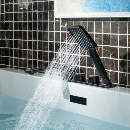 WOODBRIDGE Widespread Deck Mount Roman Tub Faucet with Hand Shower, Two-Handle 4-Holes Bathtub Shower Faucet Set