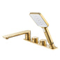 WOODBRIDGE Widespread Deck Mount Roman Tub Faucet with Hand Shower, Two-Handle 4-Holes Bathtub Shower Faucet Set