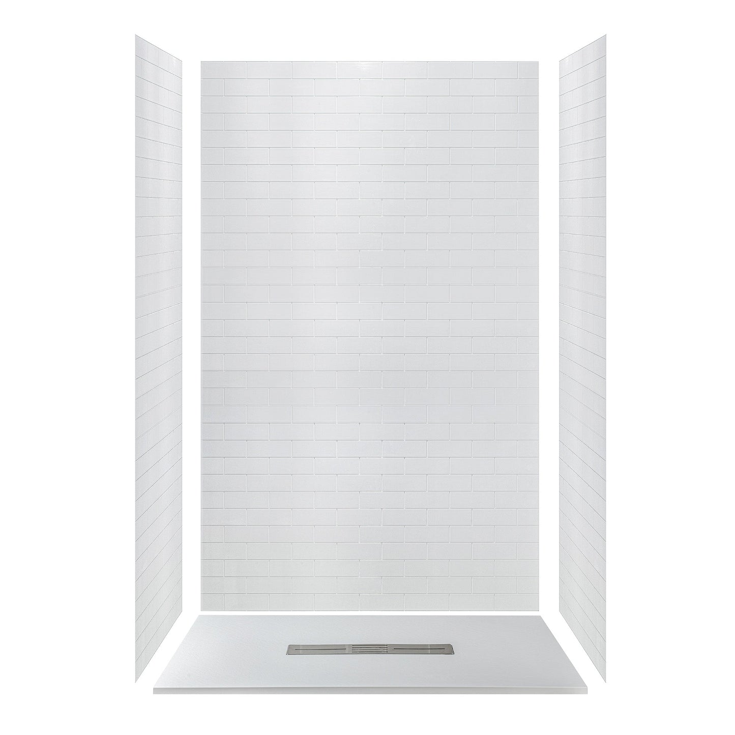 WOODBRIDGE 59 in L x 35.4 in W Zero Threshold End Drain Shower Base with Center Drain Placement, Matching Decorative Drain Plate and Tile Flange, Wheel Chair Access, Low Profile