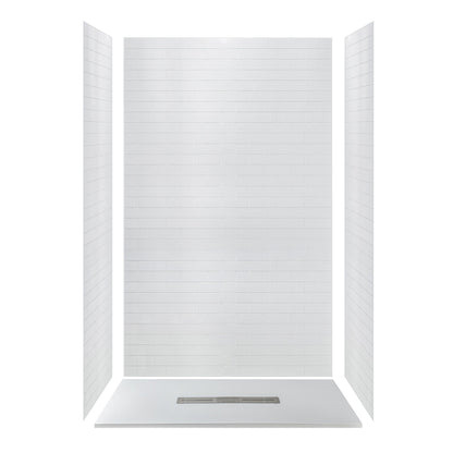 WOODBRIDGE 59 in L x 35.4 in W Zero Threshold End Drain Shower Base with Center Drain Placement, Matching Decorative Drain Plate and Tile Flange, Wheel Chair Access, Low Profile