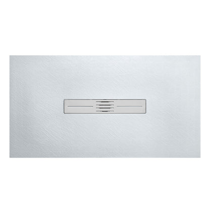 WOODBRIDGE 59 in L x 35.4 in W Zero Threshold End Drain Shower Base with Center Drain Placement, Matching Decorative Drain Plate and Tile Flange, Wheel Chair Access, Low Profile