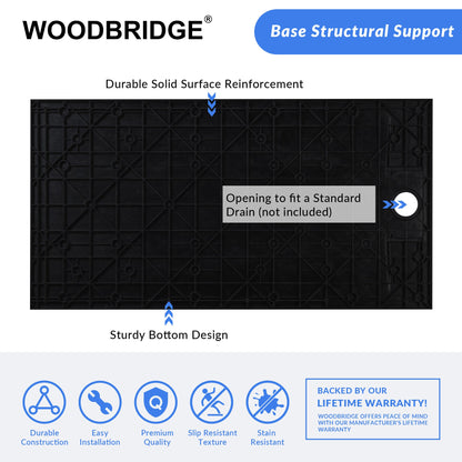 WOODBRIDGE 47.5 in L x 31.5 in W Zero Threshold End Drain Shower Base with Reversible Drain Placement, Matching Decorative Drain Plate and Tile Flange, Wheel Chair Access, Low Profile
