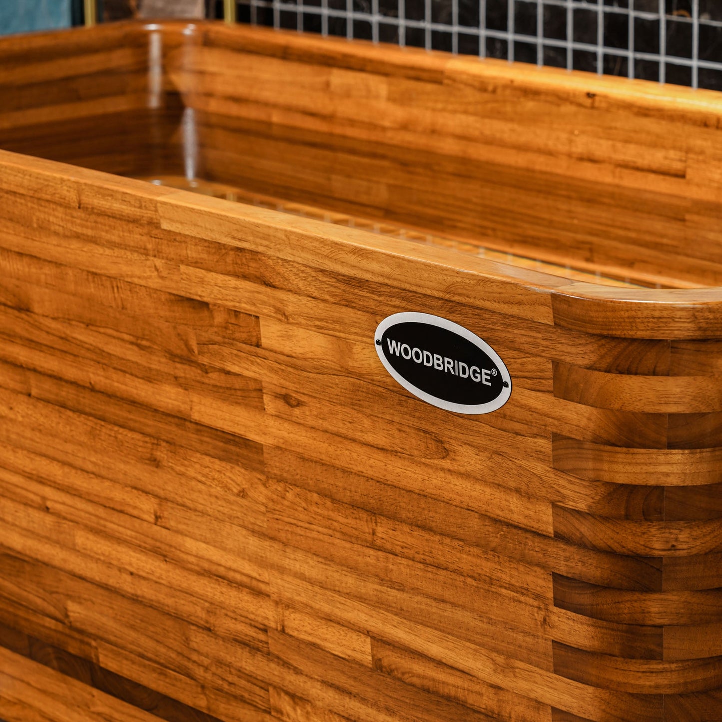WOODBRIDGE 59" Freestanding Handcrafted Natural Wood Soaking Rectangular Bathtub