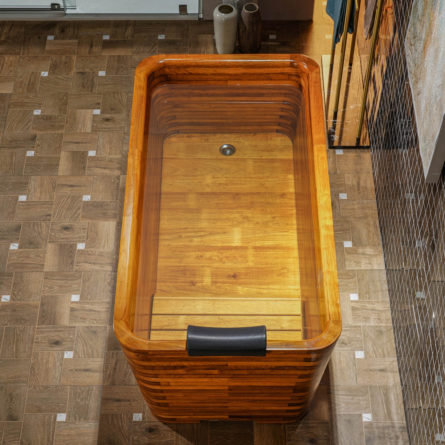 WOODBRIDGE 59" Freestanding Handcrafted Natural Wood Soaking Rectangular Bathtub