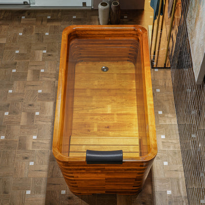 WOODBRIDGE 59" Freestanding Handcrafted Natural Wood Soaking Rectangular Bathtub
