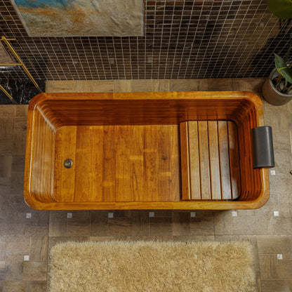 WOODBRIDGE 59" Freestanding Handcrafted Natural Wood Soaking Rectangular Bathtub