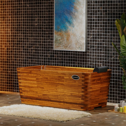 WOODBRIDGE 59" Freestanding Handcrafted Natural Wood Soaking Rectangular Bathtub