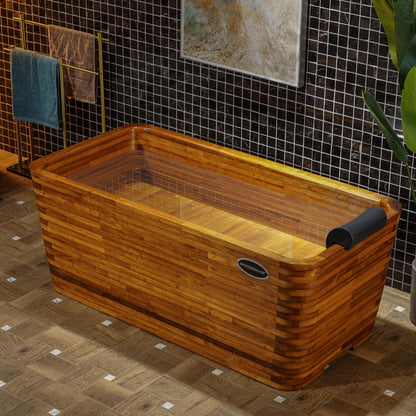 WOODBRIDGE 59" Freestanding Handcrafted Natural Wood Soaking Rectangular Bathtub