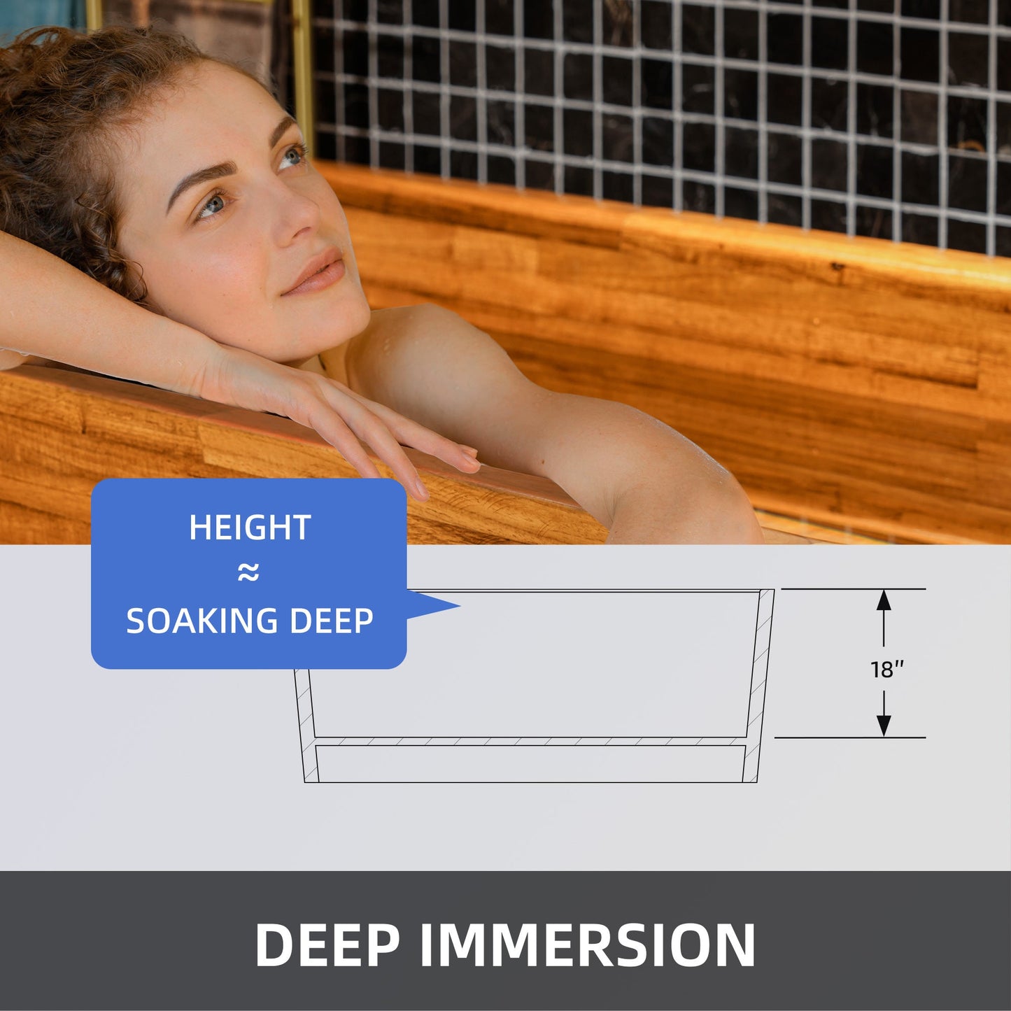 WOODBRIDGE 59" Freestanding Handcrafted Natural Wood Soaking Rectangular Bathtub