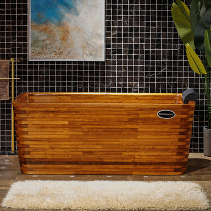 WOODBRIDGE 59" Freestanding Handcrafted Natural Wood Soaking Rectangular Bathtub