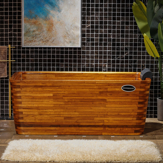 WOODBRIDGE 59" Freestanding Handcrafted Natural Wood Soaking Rectangular Bathtub