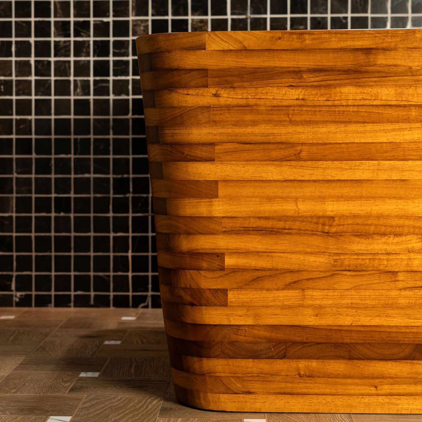WOODBRIDGE 59" Freestanding Handcrafted Natural Wood Soaking Rectangular Bathtub