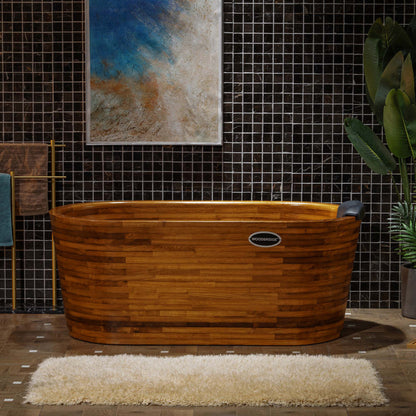 WOODBRIDGE 59" Freestanding Handcrafted Natural Wood Soaking Oval Bathtub