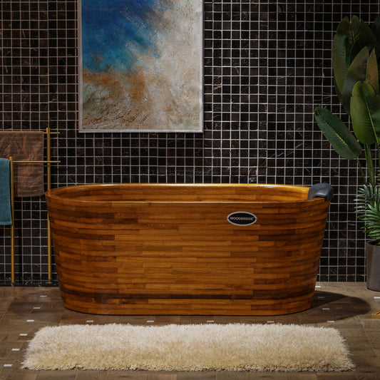 WOODBRIDGE 59" Freestanding Handcrafted Natural Wood Soaking Oval Bathtub