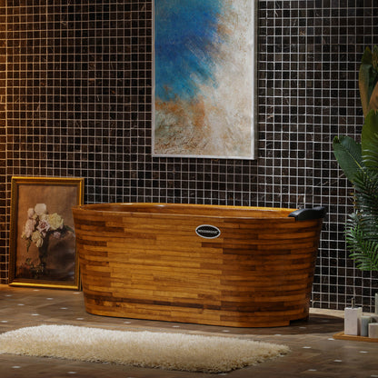 WOODBRIDGE 59" Freestanding Handcrafted Natural Wood Soaking Oval Bathtub