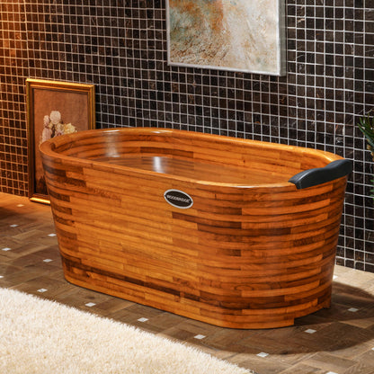 WOODBRIDGE 59" Freestanding Handcrafted Natural Wood Soaking Oval Bathtub