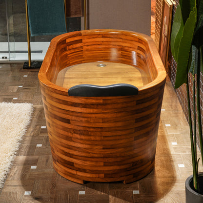 WOODBRIDGE 59" Freestanding Handcrafted Natural Wood Soaking Oval Bathtub