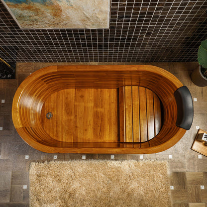 WOODBRIDGE 59" Freestanding Handcrafted Natural Wood Soaking Oval Bathtub