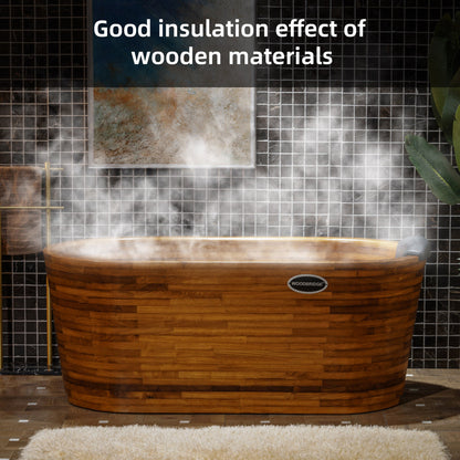 WOODBRIDGE 59" Freestanding Handcrafted Natural Wood Soaking Oval Bathtub