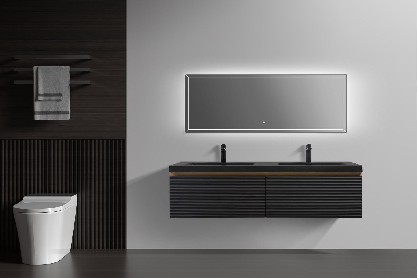 WOODBRIDGE 29-1/2 in. W x 19-5/8 in. D Wall Mounted Floating Multi-layer Engineering Wood Bathroom Vanity with Premium Black Sintered Stone Vanity Top