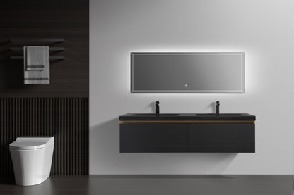WOODBRIDGE 29-1/2 in. W x 19-5/8 in. D Wall Mounted Floating Multi-layer Engineering Wood Bathroom Vanity with Premium Black Sintered Stone Vanity Top