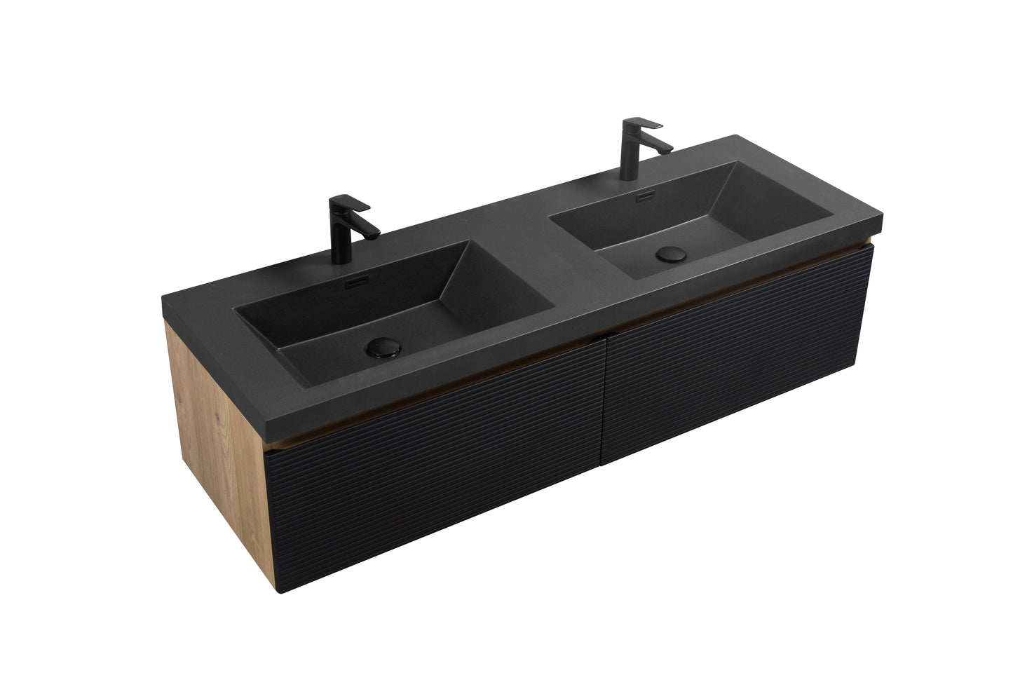 WOODBRIDGE 29-1/2 in. W x 19-5/8 in. D Wall Mounted Floating Multi-layer Engineering Wood Bathroom Vanity with Premium Black Sintered Stone Vanity Top