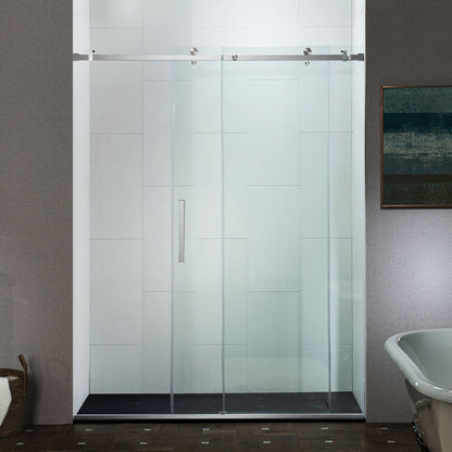 WOODBRIDGE Frameless Single Sliding Shower Doors, 44-48" Width x 76" Height with 5/16"(8mm) Clear Tempered Glass and Explosion-Proof Film