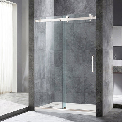 WOODBRIDGE Frameless Single Sliding Shower Doors, 44-48" Width x 76" Height with 5/16"(8mm) Clear Tempered Glass and Explosion-Proof Film