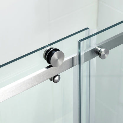 WOODBRIDGE Frameless Single Sliding Shower Doors, 44-48" Width x 76" Height with 5/16"(8mm) Clear Tempered Glass and Explosion-Proof Film
