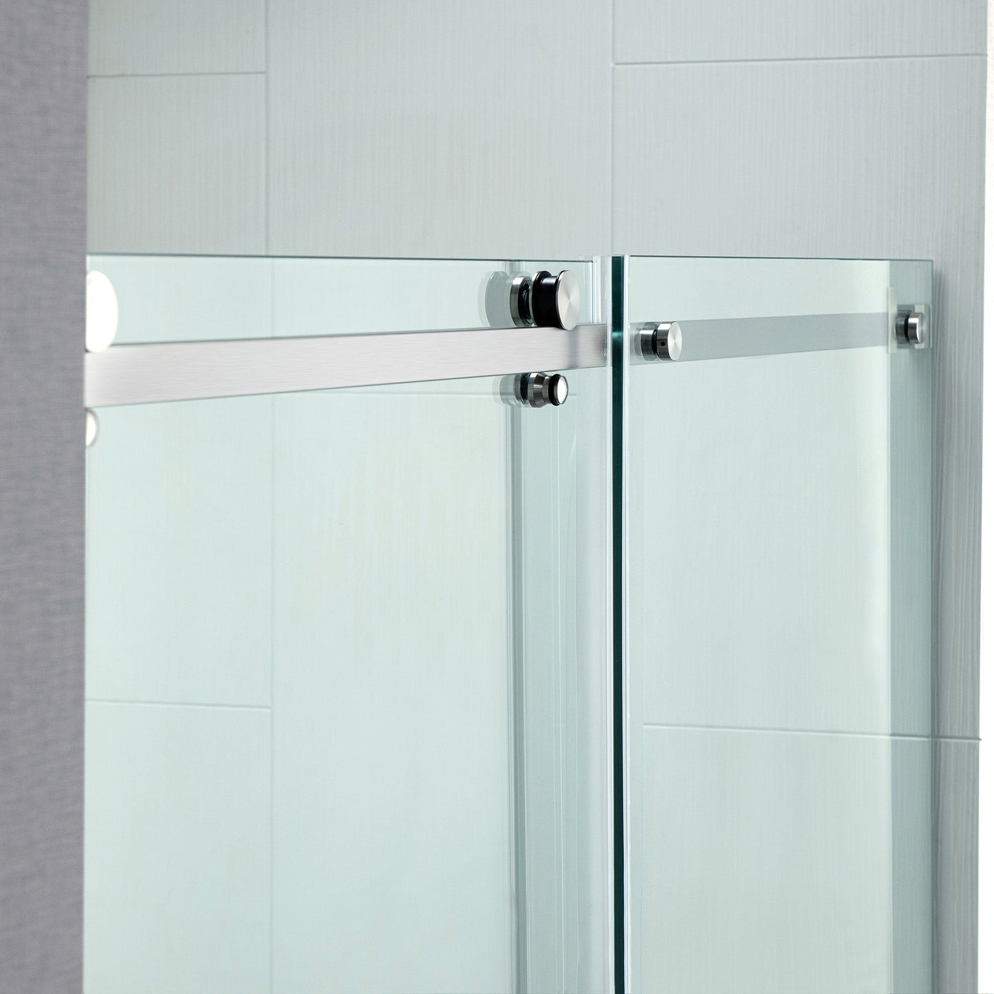 WOODBRIDGE Frameless Single Sliding Shower Doors, 44-48" Width x 76" Height with 5/16"(8mm) Clear Tempered Glass and Explosion-Proof Film