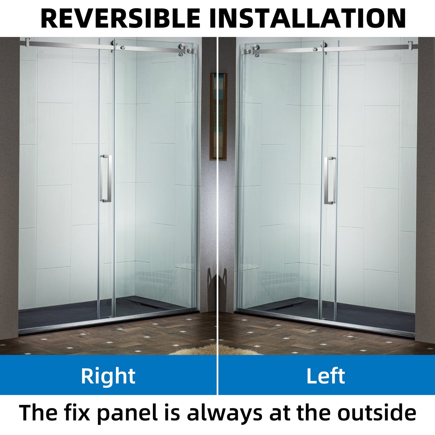 WOODBRIDGE Frameless Single Sliding Shower Doors, 44-48" Width x 76" Height with 5/16"(8mm) Clear Tempered Glass and Explosion-Proof Film