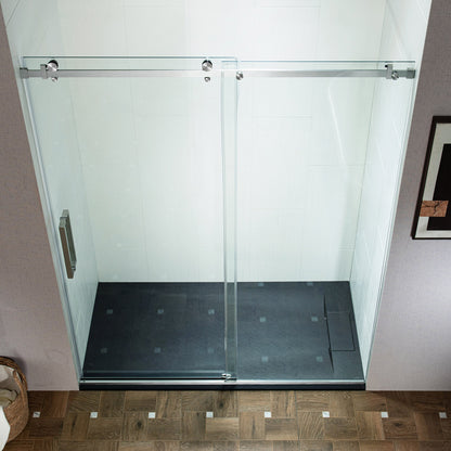 WOODBRIDGE Frameless Single Sliding Shower Doors, 44-48" Width x 76" Height with 5/16"(8mm) Clear Tempered Glass and Explosion-Proof Film