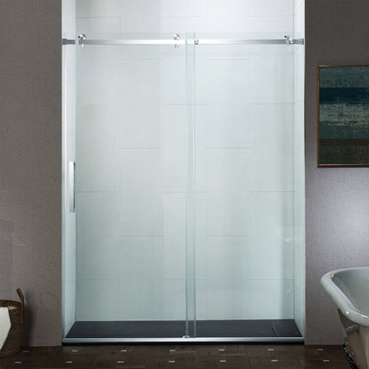 WOODBRIDGE Frameless Single Sliding Shower Doors, 44-48" Width x 76" Height with 5/16"(8mm) Clear Tempered Glass and Explosion-Proof Film