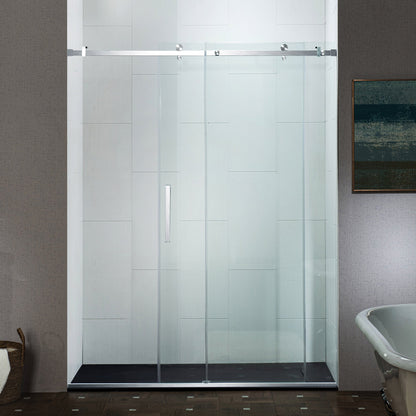 WOODBRIDGE Frameless Single Sliding Shower Doors, 44-48" Width x 76" Height with 5/16"(8mm) Clear Tempered Glass and Explosion-Proof Film