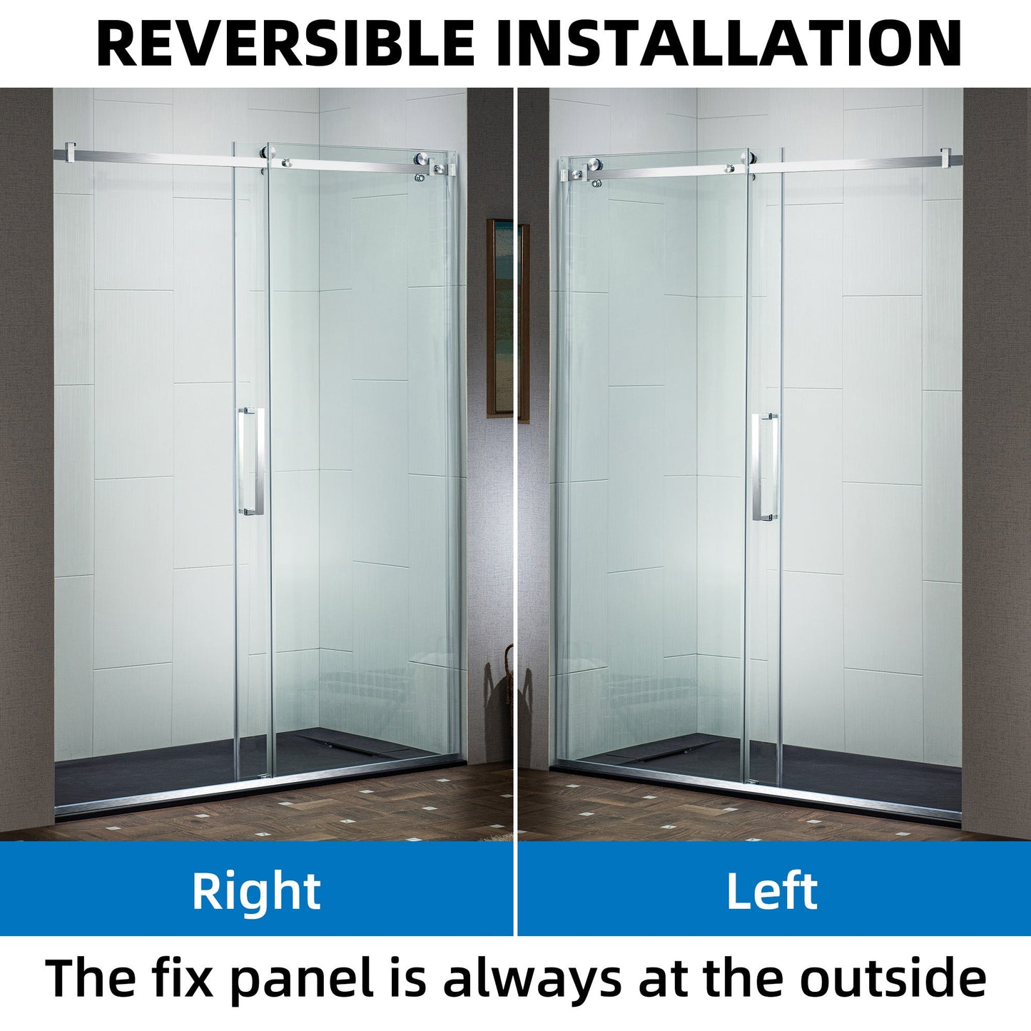 WOODBRIDGE Frameless Single Sliding Shower Doors, 44-48" Width x 76" Height with 5/16"(8mm) Clear Tempered Glass and Explosion-Proof Film