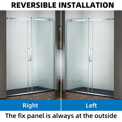 WOODBRIDGE Frameless Single Sliding Shower Doors, 44-48" Width x 76" Height with 5/16"(8mm) Clear Tempered Glass and Explosion-Proof Film
