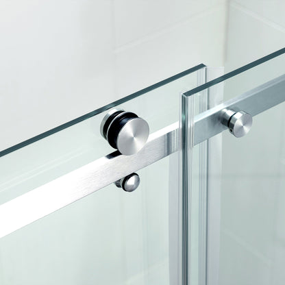 WOODBRIDGE Frameless Single Sliding Shower Doors, 44-48" Width x 76" Height with 5/16"(8mm) Clear Tempered Glass and Explosion-Proof Film