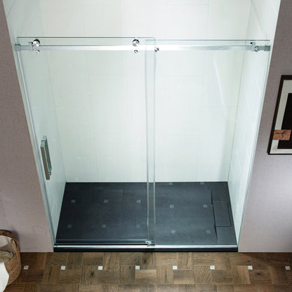 WOODBRIDGE Frameless Single Sliding Shower Doors, 44-48" Width x 76" Height with 5/16"(8mm) Clear Tempered Glass and Explosion-Proof Film