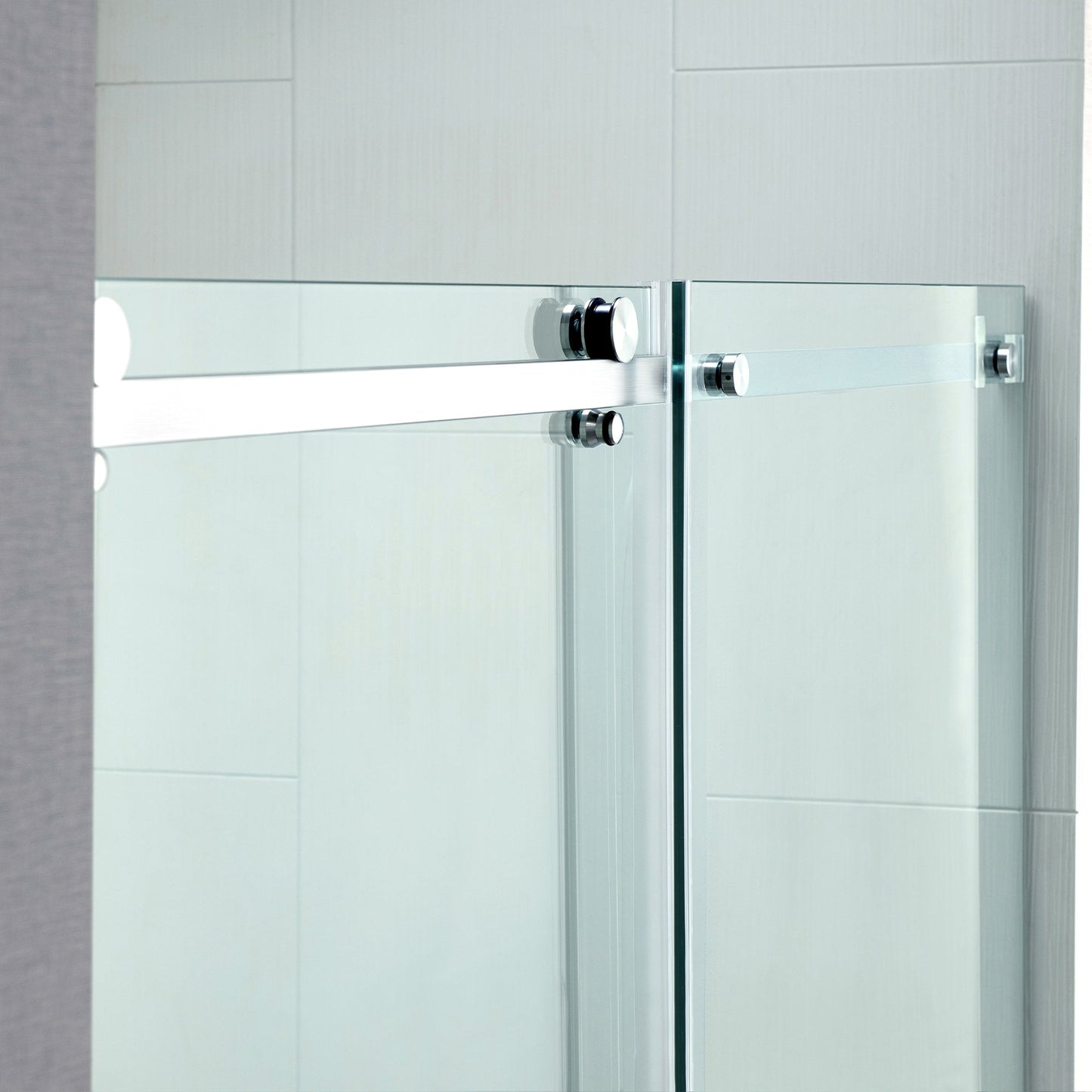 WOODBRIDGE Frameless Single Sliding Shower Doors, 44-48" Width x 76" Height with 5/16"(8mm) Clear Tempered Glass and Explosion-Proof Film