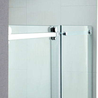 WOODBRIDGE Frameless Single Sliding Shower Doors, 44-48" Width x 76" Height with 5/16"(8mm) Clear Tempered Glass and Explosion-Proof Film