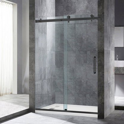 WOODBRIDGE Frameless Single Sliding Shower Doors, 44-48" Width x 76" Height with 5/16"(8mm) Clear Tempered Glass and Explosion-Proof Film