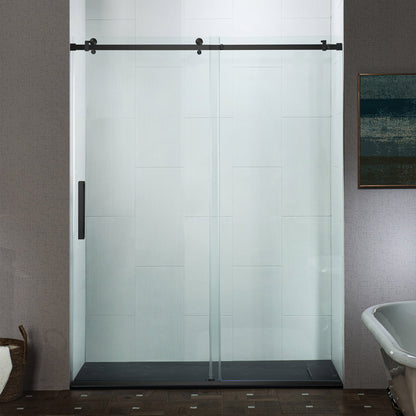 WOODBRIDGE Frameless Single Sliding Shower Doors, 44-48" Width x 76" Height with 5/16"(8mm) Clear Tempered Glass and Explosion-Proof Film